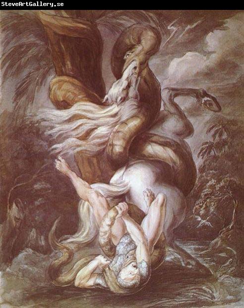 Henry Fuseli Horseman attacked by a giant snake